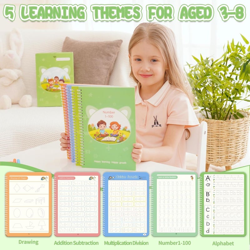 FREKNOW Reusable Grooved Handwriting Workbooks,Magic Copybook,Magic Writing Practice copy books, to help children improve their handwriting ink Practice Age 3-8 ​Calligraphy for kids(Character edition) - Image 4